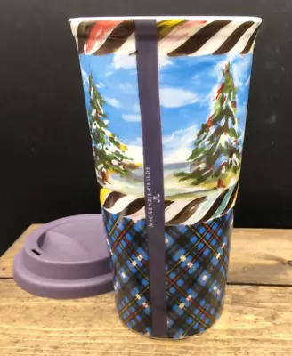 Mackenzie Childs Highbanks 7.25” Tall 3.5” Dia 14 Oz Winter Travel Mug With Lid • $28