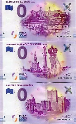 Portugal Set Of 3 0 Euro Souvenir Notes - Castelo Sao Jorge Fatima Guimaraes • £24.12