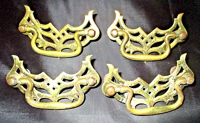 $10 • Buy Set Of 4 VTG CHIPPENDALE HINGED DRAWER PULLS CAST SOLID BRASS 3-5/8  L X 2-1/2 H