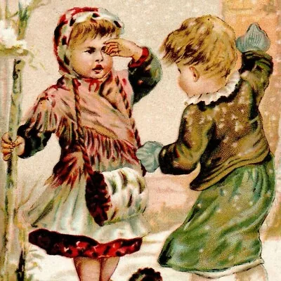 W.F. McLaughlin Coffee Victorian Trade Card Children In Snowstorm Shielding Eyes • $19.99