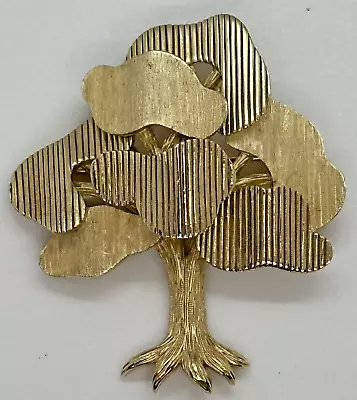 Vintage Crown Trifari 2 Texture Gold Tone Tree Modernist Brooch • $20.50