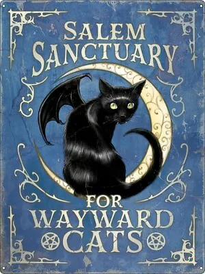 £14.99 • Buy Salem Sanctuary For Wayward Cats Metal Sign Wall Picture Goth Cat Lady Witches