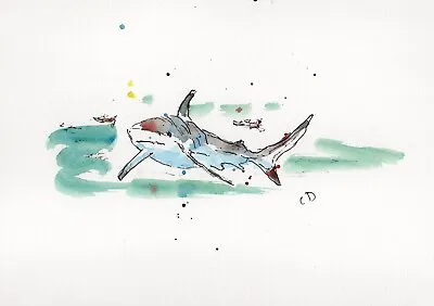 ACEO Art Card Shark Original Watercolour Shark Art Signed One-off Painting • £0.99