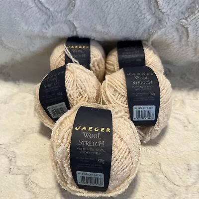 🧶 Jaeger  Wool Stretch Yarn With Lycra Cream Off White 50 G Each Lot 5 • $16