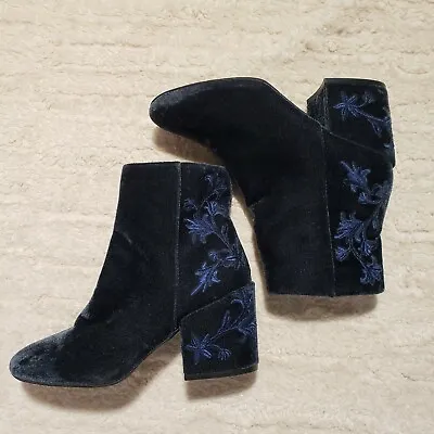 Kenneth Cole Renna Floral Embroidered Blue Velvet Boots Size 6.5 M • $23