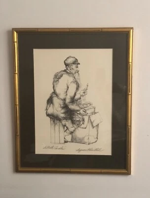 $125 • Buy Vintage Signed Seymour Rosenthal Print “Sabbath Candles” In Gold Bamboo Frame