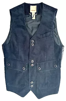 Diesel Vest Corduroy Button Up Designer Avant Garde Gilet Nylon Back Blue S EUC • $54.95