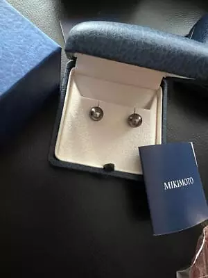 MIKIMOTO Black Pearl 9.15mm K18 Earrings Stud W/Box • $2378.99