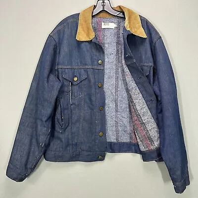 Vintage Montgomery Ward Blanket Lined Denim Trucker Jacket Jean Mens 48 Corduroy • $72.25