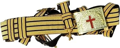 MASONIC KNIGHTS TEMPLAR GOLD  BLACK Sword Belt & Buckle Size Adjustable 36to50 • $54.98