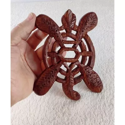 Hand Carved Wooden Turtle Trivet Pot Holder Boho Figurine Decor Vintage 5x4x1 • $11
