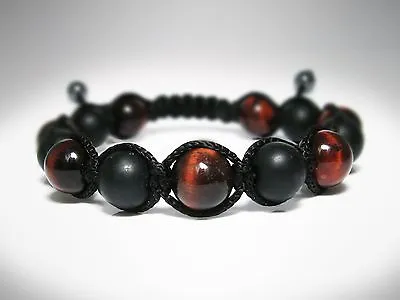 MEN'S Matte Black Onyx Red Tiger Eye Shambhala Yoga Mala Beaded Jewelry Bracelet • $16