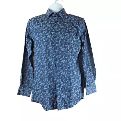 Murano Dress/Casual Shirt Men's Size 15.5/34 Stretch L/S Blue Gray Camouflage • $20.71