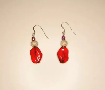 Sterling Silver Red Glass Bead Hook Drop Dangle Earrings • $12.99