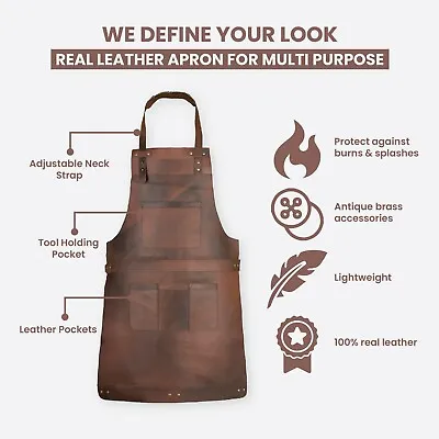 Dark Brown Real Leather Apron Butcher Apron Cook Apron BBQ Apron Cooking Apron A • £59.99