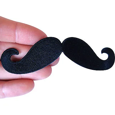 £3.39 • Buy Big Large Embroidered Iron On Black Moustache Patch Sew On Mustache Cloth Badge