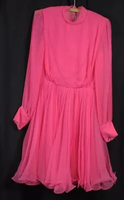 Vtg Miss Elliette Dress Full Sweep Pleated Cocktail Party Mod Ruffles Hot Pink S • $149.99