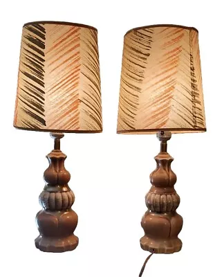 Vintage Pair Boudoir (2) Lamps Bedroom Vanity Dresser W/Shades Working Brown 13  • $99