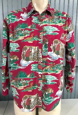 Made In Nepal Outdoors Graphic Blouse Womens Top Button Shirt Medium • $14.75