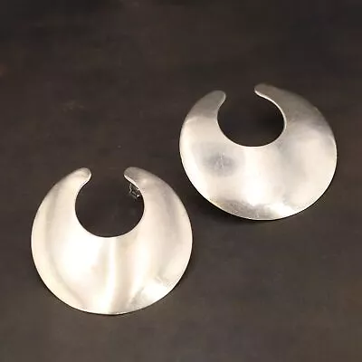 VTG Sterling Silver - MODERNIST Solid Crescent Moon Post Earrings - 9.5g • $8.50