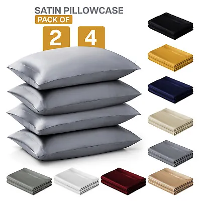 Luxury Satin Silk Pillowcase For Hair & Skin Pillow Cases Cover Pair Pack Of 24 • £10.99