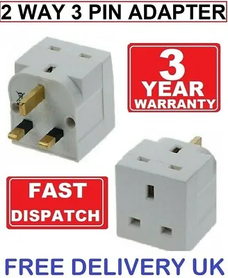 2way 3 Pin Adapter Socket Household Multi Plug Uk Mains 13amp Double Socket • £4.99