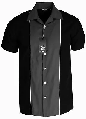 Relco Men's Black Bowling Open Neck Vintage Ten Pin 1950's Rockabilly Top Shirt  • £34.99