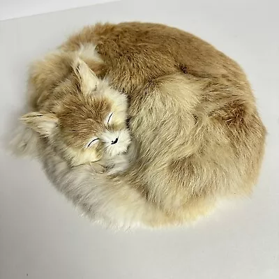 Vintage Genuine Rabbit Fur Sleeping Tan Cat Realistic 10” Kitten Curled Up • $21.50