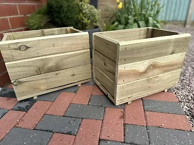 Ginger Viking 2x Garden Wooden Planter Trough Veg Wood Flower Boxes READY MADE • £76.99