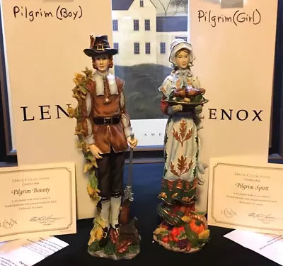 2 Lenox Pilgrim Thanksgiving Figurines Pilgrim Spirit & Pilgrim Bounty 2001 Box • $125