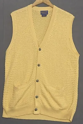 Pendleton Cardigan Sweater Mens M Yellow Cable Knit Vest Button Pockets Cotton • $33.96