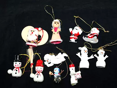 Lot Of 11 VTG Wooden Porcelain Santa & Snowman Christmas Miniature Ornaments-BR2 • $15