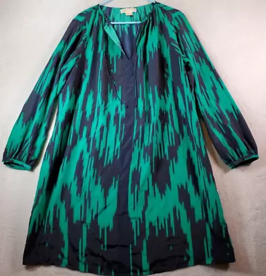 Michael Kors Sheath Dress Womens 1X Green Black Tie Dye Long Sleeve Drawstring • $29.99