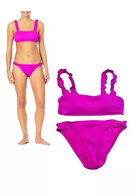 2-Piece NO BOUNDARIES Hot Pink Bikini Set Girls  Size 3-5 Ruffle & Ribbed Style • $13.49