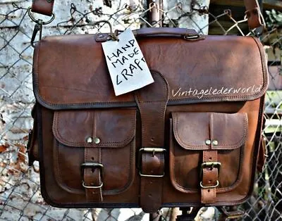 Men's Real Goat Laptop Briefcase Leather Vintage Brown Bag Messenger Shoulder • $63.48