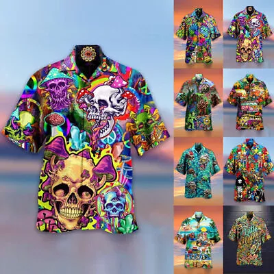 Hawaiian Shirt Mens Skull Stag Aloha Beach Holiday Party Fancy Dress Size 38-48 • £3.79