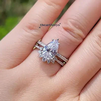 Pear Cut 2.50 Carat Moissanite Bridal Set Engagement Ring Solid 14K White Gold • $239.25