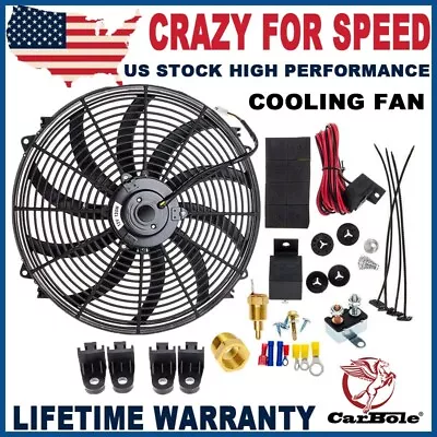 $62.99 • Buy 12V 16 Inch Electric Radiator Cooling Fan High 3500CFM  Thermostat Relay Switch