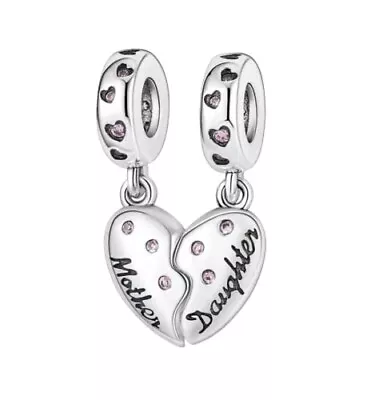 Jewelry Mother And Daughter Hearts Dangle Cubic Zirconia Charm • $25