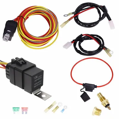 $45.69 • Buy Car Dual Electric Engine Cooling Fan OEM Wiring Harness 185/165 Thermostat Relay