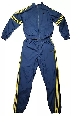 Vintage Adidas Adult Track Suit L Large Navy Blue Yellow Jacket Pants Retro Mens • $85