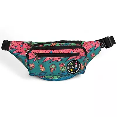 Maui And Sons Retro 80's 90's Tropical Neon Pink Teal Fanny Bag Waist Pack VTG • $49.95