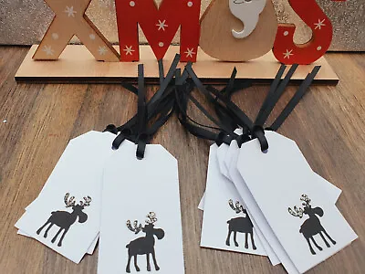 £2.89 • Buy Christmas Gift Tags White/Black/Silver Moose Xmas/Bottle/Bag/Secret Santa 12no 