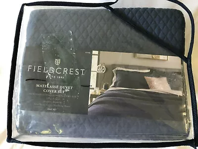 Fieldcrest Matelasse Duvet Cover Set King Navy Blue Cotton New #72778 • $49.99