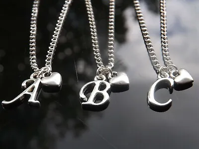 £3.37 • Buy Handmade Silver Plated Initial Necklace With Mini Heart Pendant