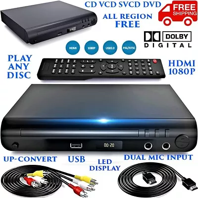 Hd Dvd Player For Tv Region Free Hdmi Usb Dual Mic Jack Play Any Disc Up-convert • $49.99