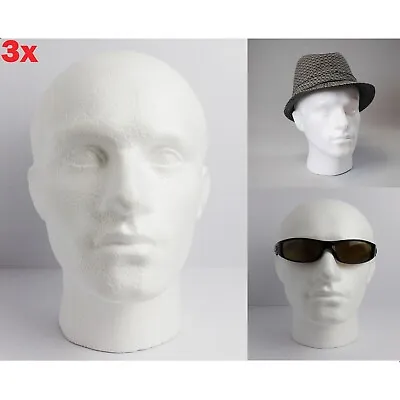 £22.37 • Buy 3x POLYSTYRENE MALE DISPLAY HEAD MANNEQUIN FOR HATS, GLASSES, SCARFS