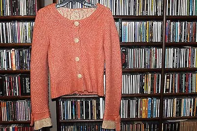 Moth Cardigan Sweater Orange Variegated W Lace Trim Cardigan Sweater S  (b211) • $21.99