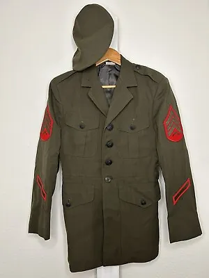 USMC Marine Corps Uniform Dress Alpha Coat Jacket & Hat Green Sergeant Wool • $59.95