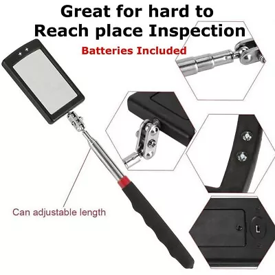 Inspection Mirror LED Lighted Mechanic Telescoping Illuminate Swivel Extendable • $10.89